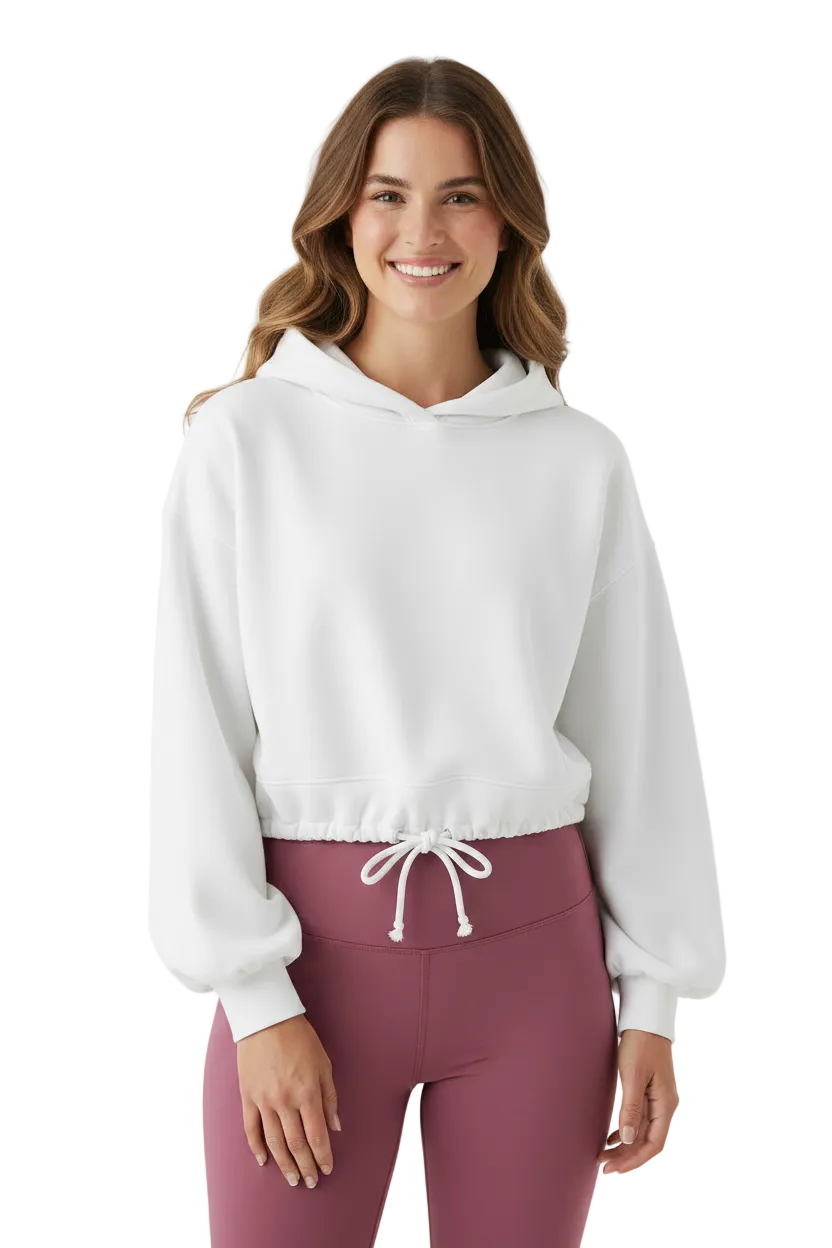 Cropped White Moon Hoodie
